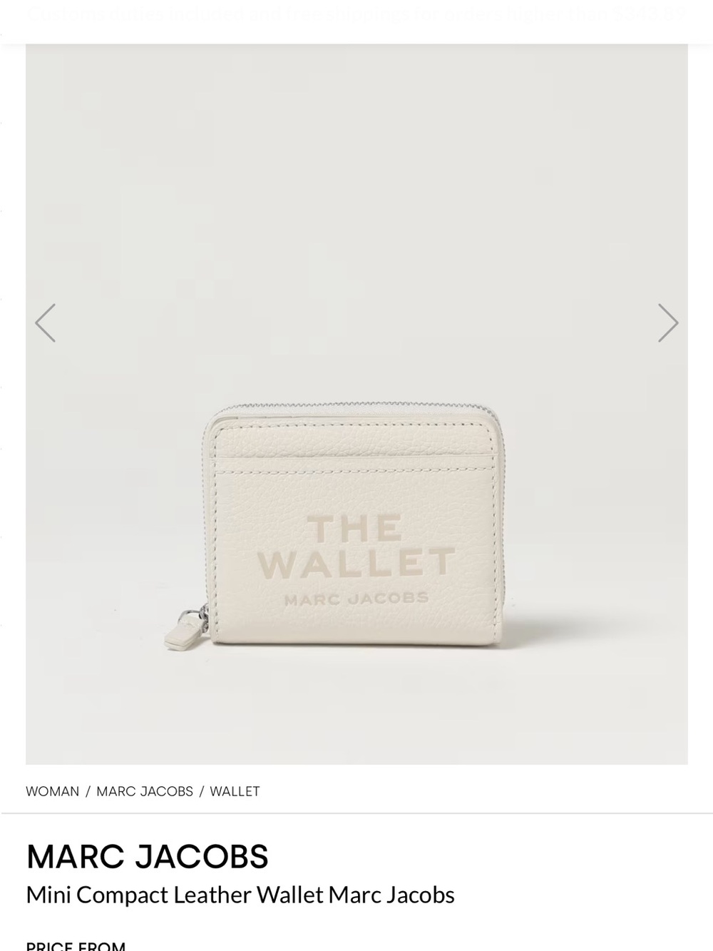 Marc Jacobs Small Zip-Around 'The Wallet' Leather Card Case in Cream